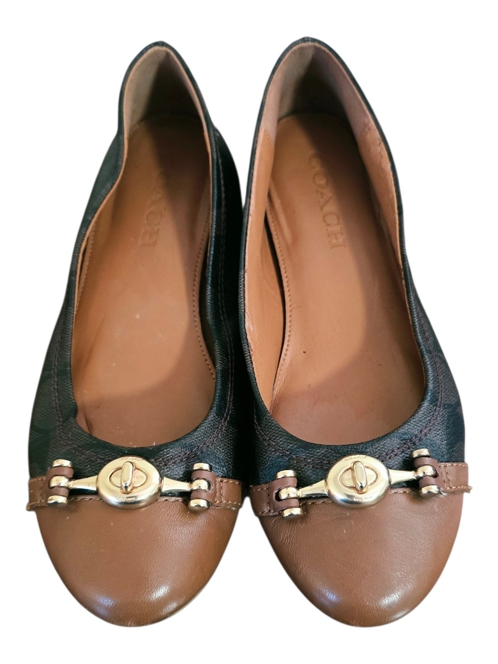 COACH Leila Signature Canvas Cap Toe Turnlock Ballet Flats • Brown Size 6
